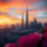 Stunning view of Dubai skyline at sunrise with vibrant colors