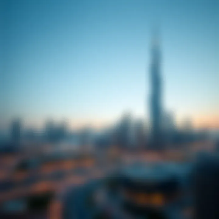 Iconic Dubai Skyline with DWTC Skyline view of Dubai featuring the World Trade Centre