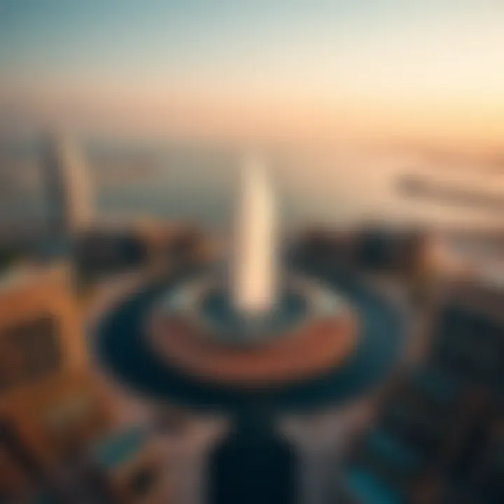Aerial shot showcasing the Pointe Fountain and surrounding architecture