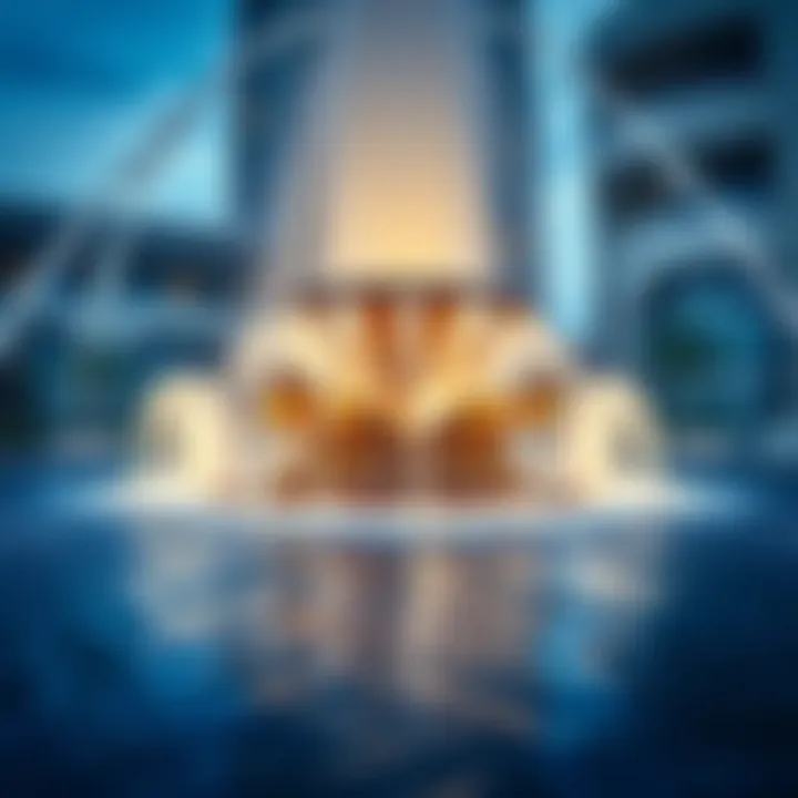 Close-up of the water features and artistic design of the fountain