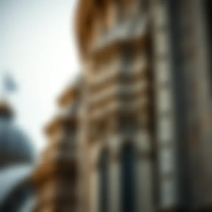 A close-up of intricate details in tower architecture, highlighting craftsmanship