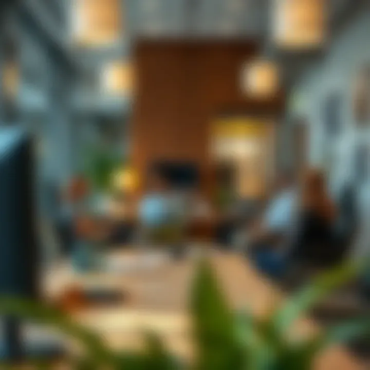 An office setting where professionals discuss employment opportunities.