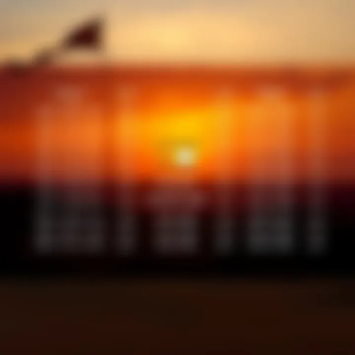 A serene sunset view over the desert with prayer timings overlay