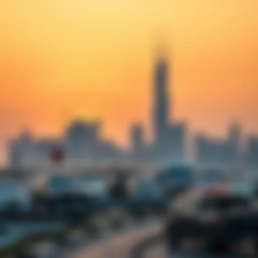 The iconic skyline of Deira, Dubai at sunset