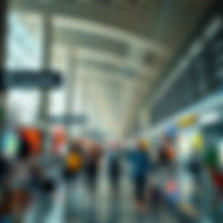 Vibrant Travel Experience at Emirates Airlines Terminal Vibrant atmosphere of Emirates Airlines Terminal with bustling travelers