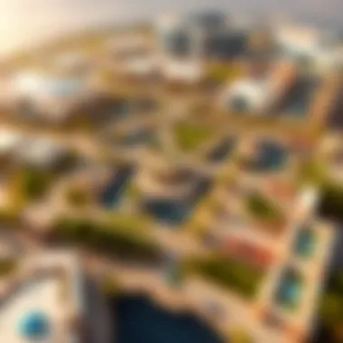 Aerial view of فلج هزاع highlighting its unique architecture and green spaces