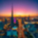 Dusk over Dubai with vibrant skyline