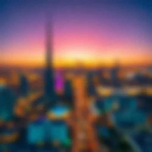 Dusk over Dubai with vibrant skyline