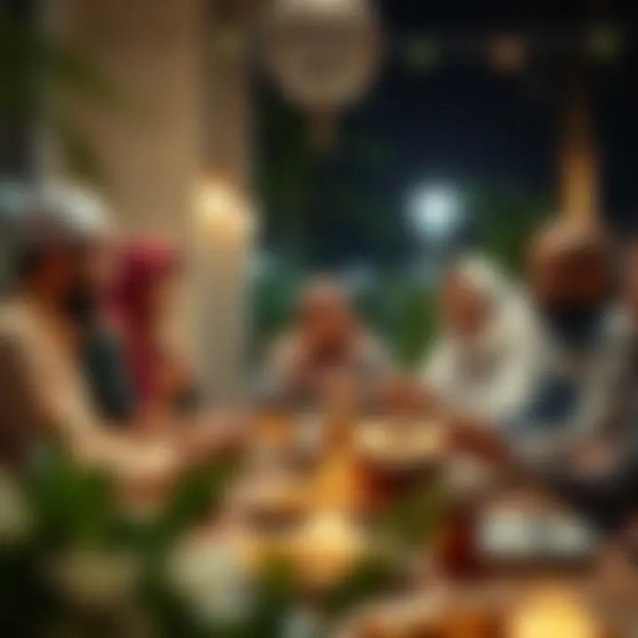 Community Iftar Gathering A group of friends breaking their fast together, showcasing community spirit.