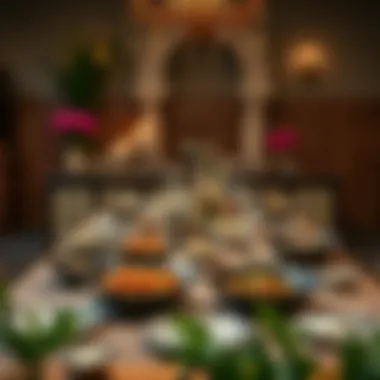 Traditional Suhoor Table Setting A beautifully arranged table set for suhoor, showcasing traditional Ramadan dishes and elegant decor.