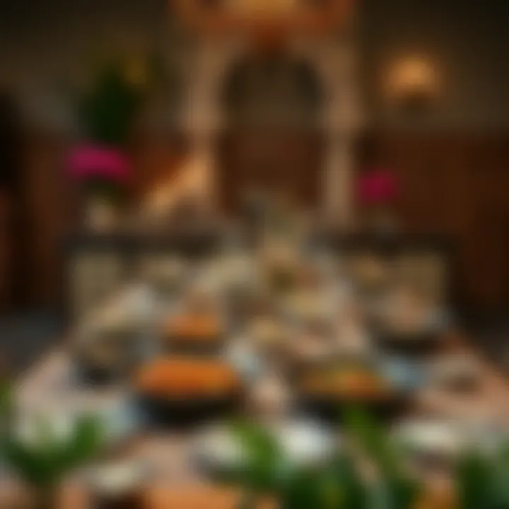 Traditional Suhoor Table Setting A beautifully arranged table set for suhoor, showcasing traditional Ramadan dishes and elegant decor.