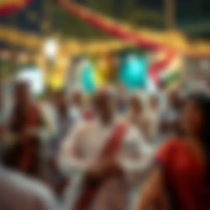 A community gathering celebrating UAE National Day with traditional music and dance